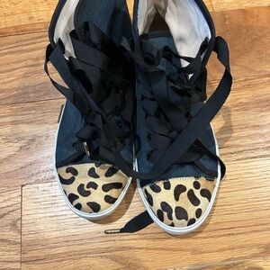 Kate Spade Black and Tan Sneakers with Animal Print